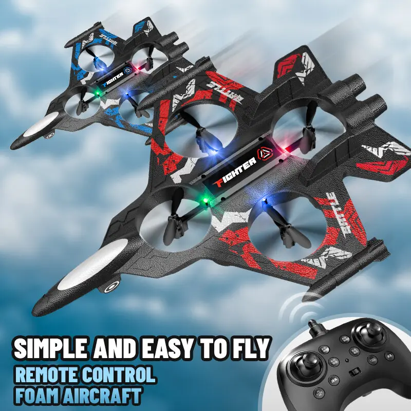 2.4G High simulation alloy remote control fighter jet RC Aircraft EPP Foam Glider Children 360° rotation Fighter Aircraft Four-axis Fighter Parent-child interactive toys
