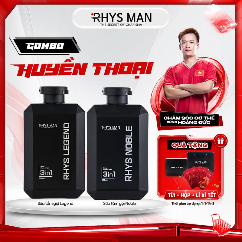 Combo 2 Chai Sữa Tắm Gội Legend & Noble RHYS MAN 350ml tặng kèm Set Túi Hộp
