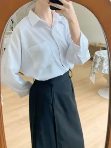 MISSIE Kemeja Polos Oversize Wanita Seren Katun Panjang Casual Tangan