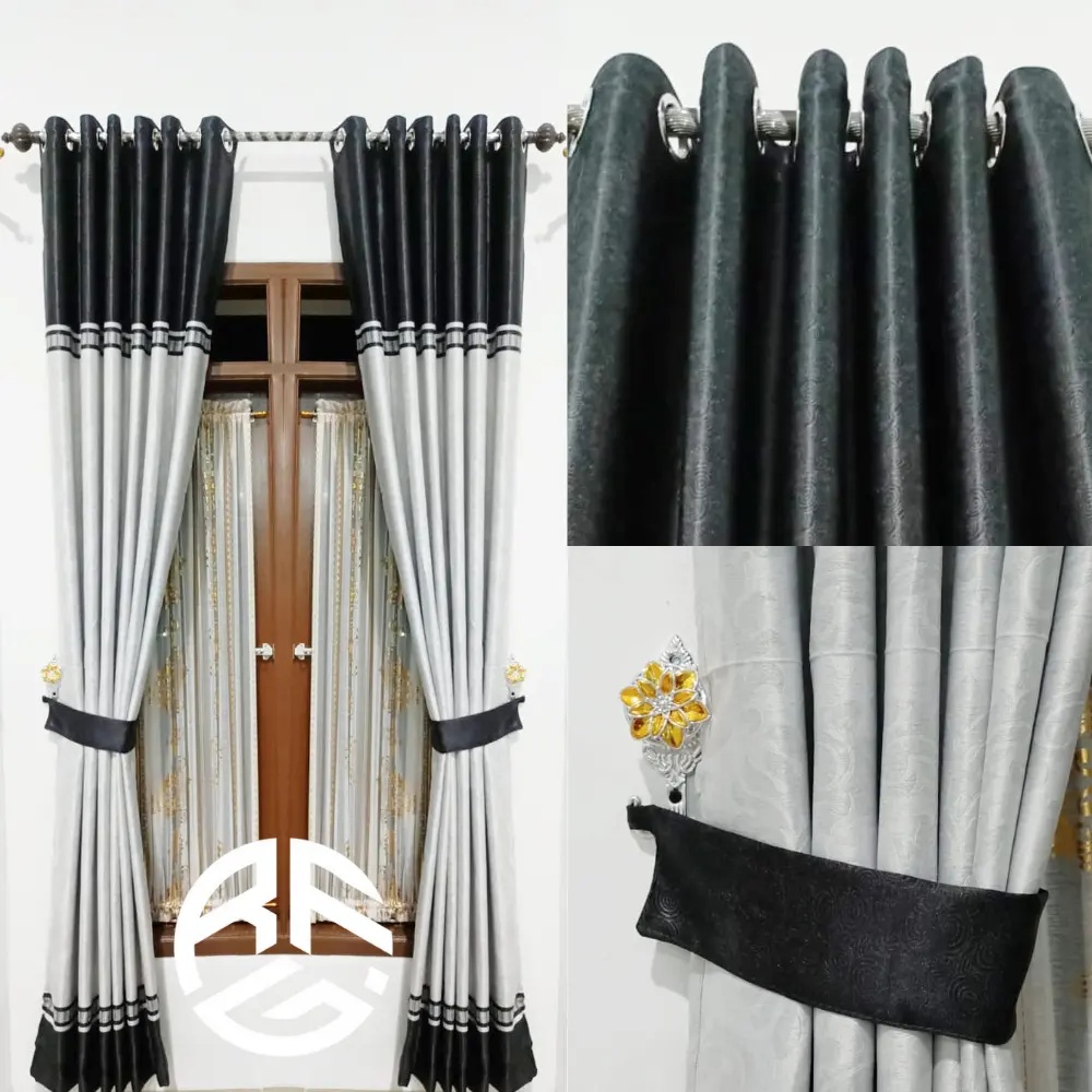 Gorden jendela pintu minimalis buat ruang tamu model smokring motip bludru emboss kain blackout import