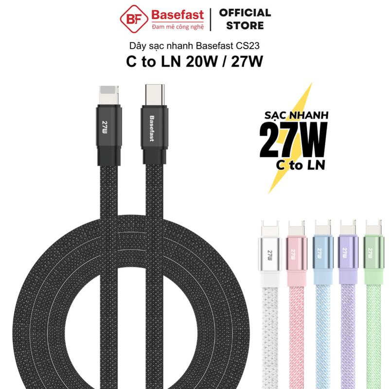 Dây sạc nhanh 20W Basefast cáp bọc dù 1m 2m C to LN cho dòng máy Phone 8 xr xs max 11 12 13 14 Prm