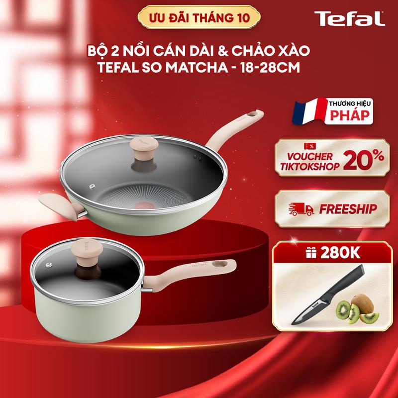 Bộ 2 nồi cán dài & chảo xào chống dính đáy từ Tefal So Matcha - 18-28cm G179S495