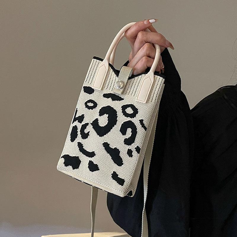 Túi Đeo Vai In Họa Tiết Đan Dành Cho Nữ, Túi Xách Thanh Lịch, Phong Cách Thường Ngày Nhẹ, Túi Tote Mini, Thiết Kế Dệt Kim Cổ Điển Thích Hợp Cho Điện Thoại Di Động, Túi Đeo Chéo Nữ