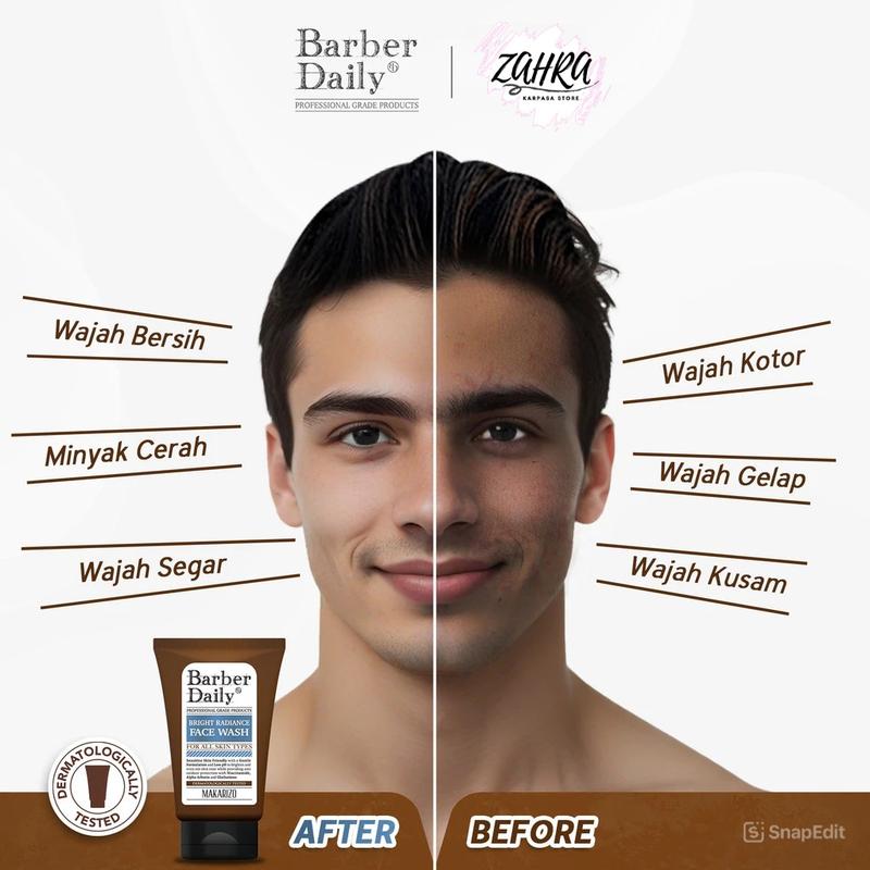 Barber Daily Bright Radiance Face Wash 100mL Facial Kering Kotoran Membersihkan Mencerahkan 3