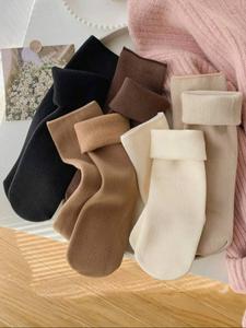 Paquete de 5 pares de calcetines térmicos sólidos para mujer, cómodos y cálidos para otoño e invierno, multipack de calcetines lisos para uso diario