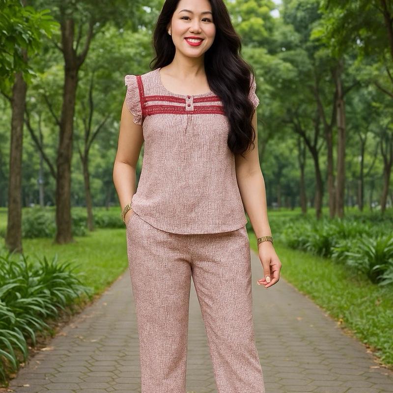 Bộ lụa mango cánh tiên mặc nhà thoải mái mát dịu - Mã 25090 - Đồ bộ quần lửng cho mẹ U50