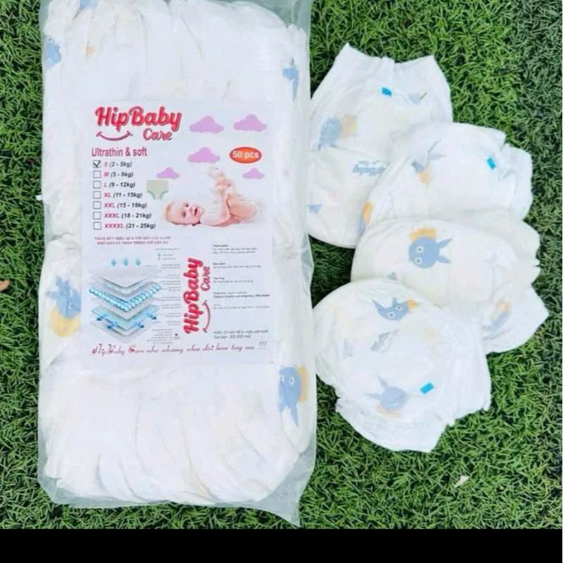 combo dùng thử 1 bịch 50 miếng bỉm quần tã dán HipBaby Care cho bé bỉm mềm mỏng hút 500ml nước đủ size S M L XL 2XL 3XL
