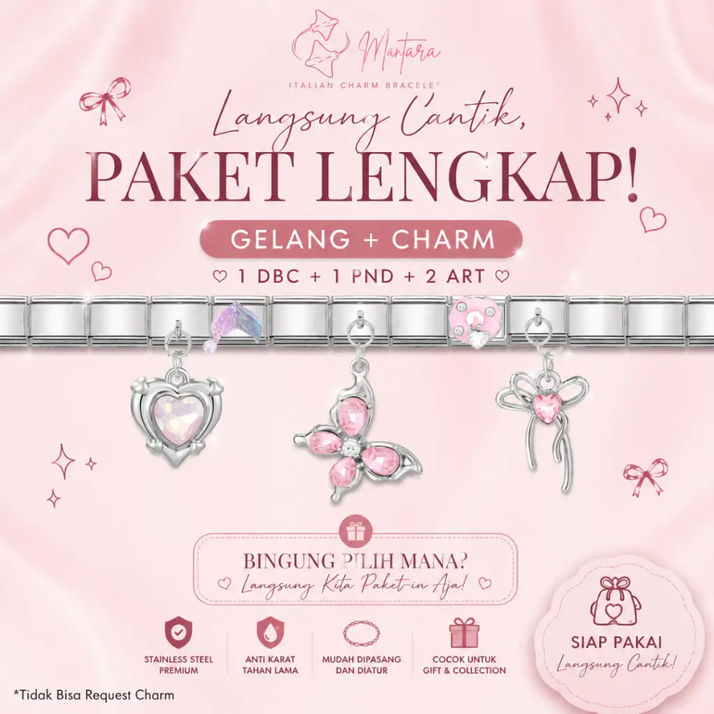 [MANTARA] Paket Italian Charm Bracelet Gelang DIY Stainless Premium Y2K Vintage Pendant Pink Aksesoris Anti Karat Cocok Untuk Gift Wanita Gelang Titanium Couple Lucu