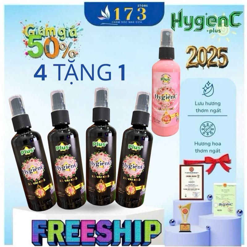 4 ĐEN TẶNG 1 HỒNG CHÍNH HÃNG - Chai Xịt Thơm quần Áo HygienC 100ML - khử Mùi Mồ Hôi Làm Mềm Vải - Xả Vải Khô Thơm - Xịt Thơm Vải HygienC