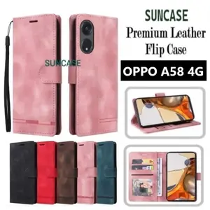 Case for OPPO A58 4G model flip buka tutup case standing ada tempat foto dan kartu juga tali hp flip cover