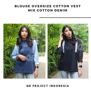 Kaos Blouse Oversize Atasan Wanita Vest Cotton Combed Mix Cotton Denim