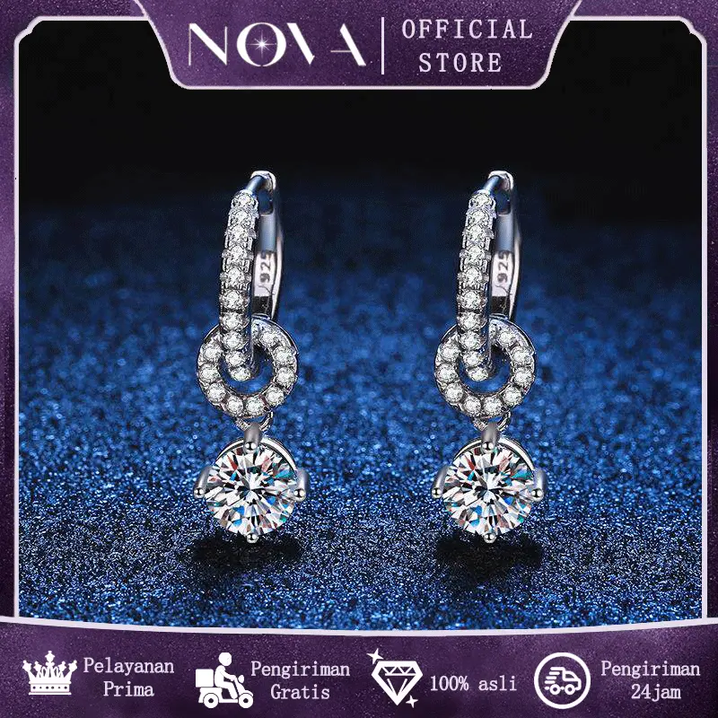 Anting perak s925 anting ganda moissanite anting wanita gaya Korea anting berlian penuh wanita