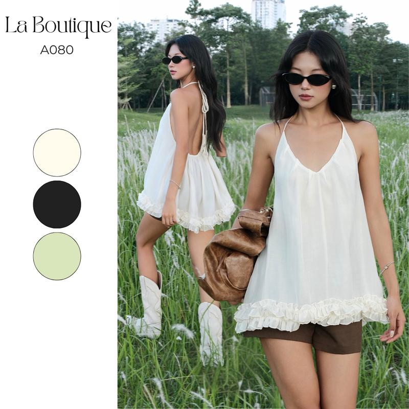 LA BOUTIQUE - Áo Yếm Tơ Hở Lưng Cột Dây Form Tùng Xòe-A081