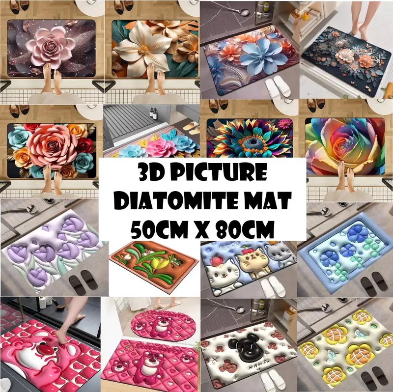 Simple Mat 3D Picture Diatomite Mat 50cm x 80cm Crystal Mat Waterproof PU - TikTok ...
