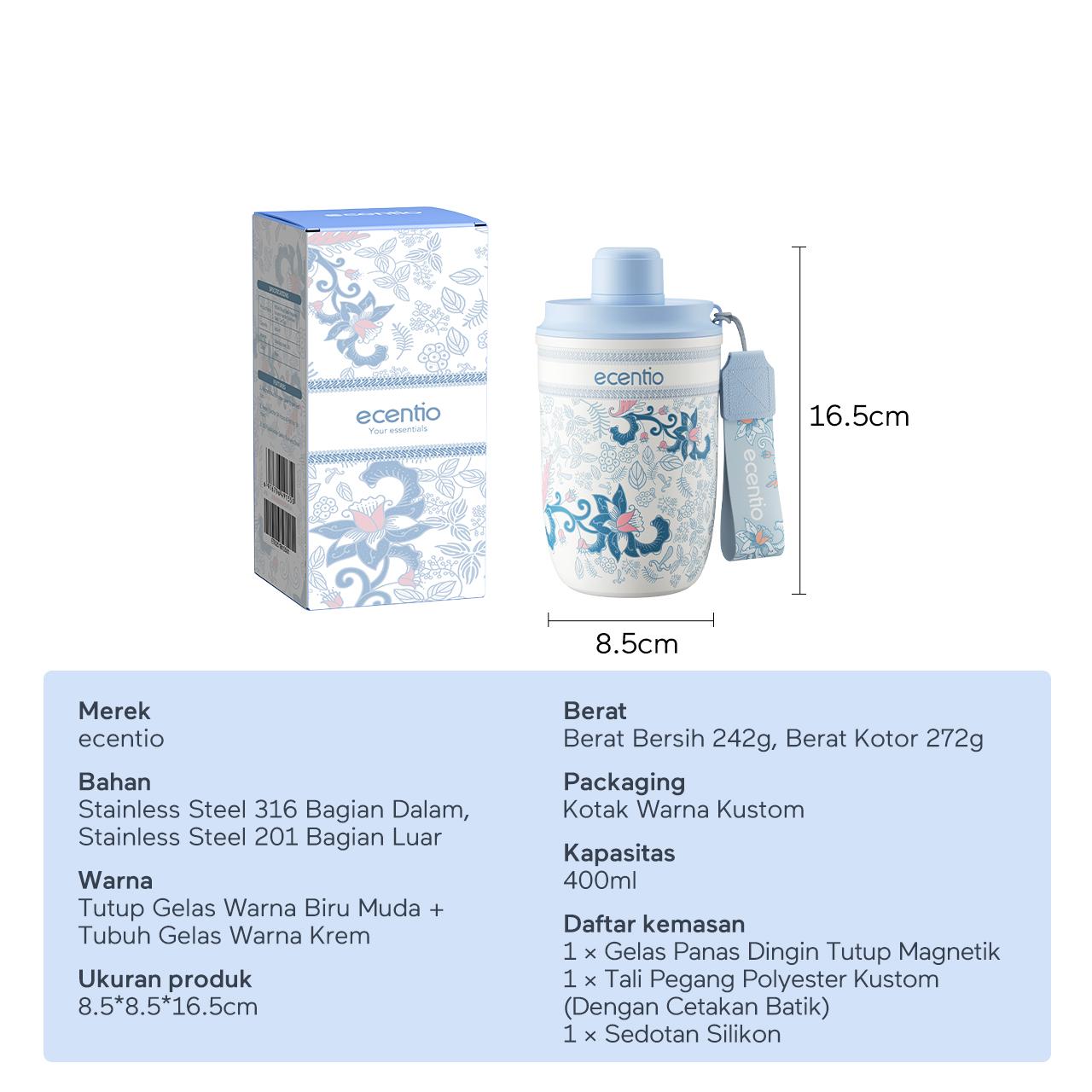 Ecentio Batik Series 2.0 Tumbler Botol Minum Aesthetic Portable 900ML/800ML/580ML Thermos Tahan Panas Dingin 24 Jam Vacuum Flask Vacuum