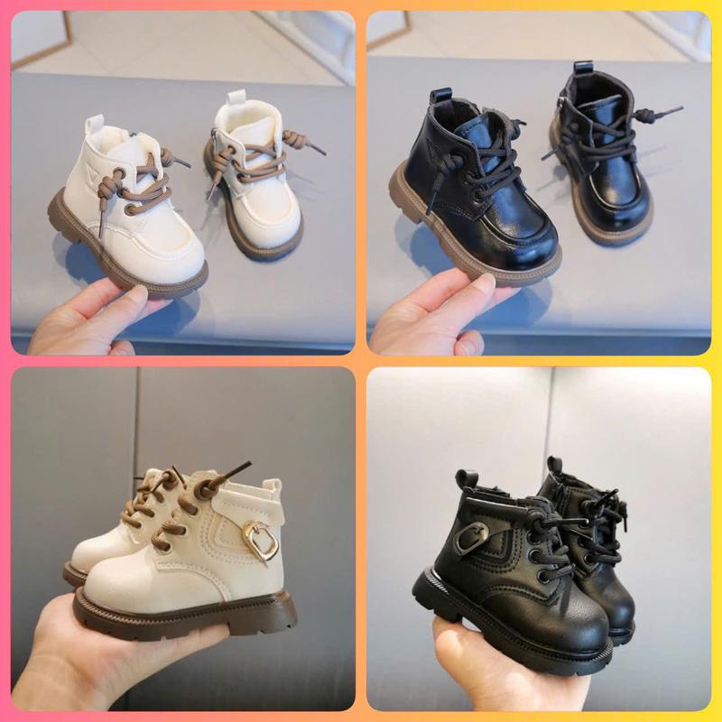 Bốt Da Trơn Lót Lông Phối Khóa Chéo Phong Cách Cho Bé Trai bé Gái K218