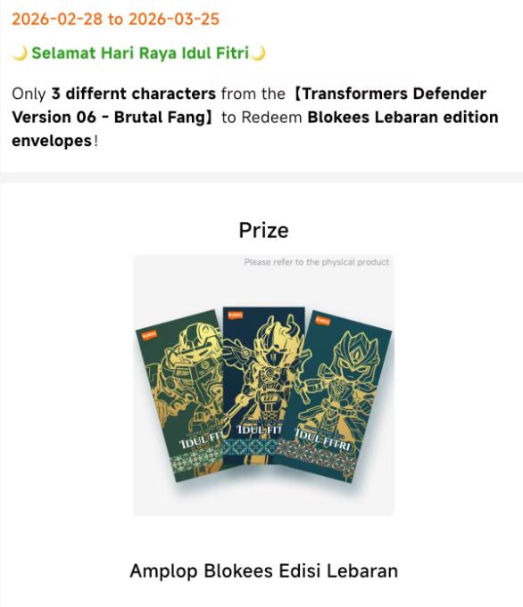 [ March 10!][BLOKEES APP Redeem] Blokees Transformers Defender Version Amplop Blokees Edisi Lebaran