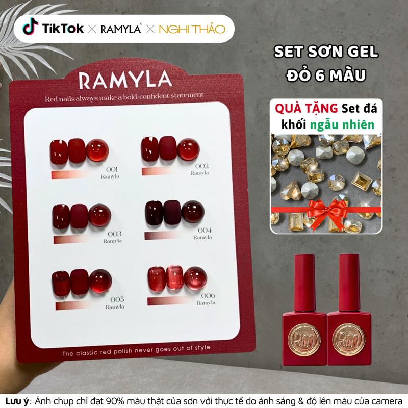  Set sơn gel đỏ RAMYLA 6 màu  Tặng set đá khối ngẫu nhiên  