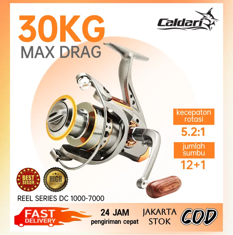 CALDARI DC Series Reen pancing Real Gulungan Reel Pancing Murah Kuat Metal Ratio 5.2:1 Pancing Katrol Kerekan Pancing Fishing Reel Spool Metal Aluminium Ikan Laut Lure Ikan Laut Roda Umpan