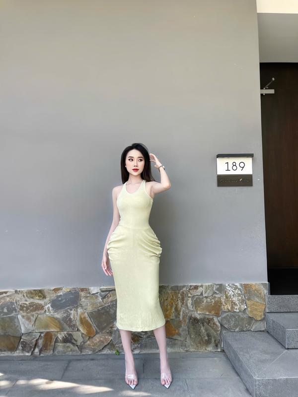 (M04) - Đầm thun gân cotton body ba lổ nhúng eo duyên dáng 2
