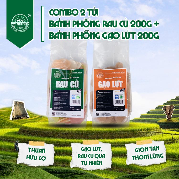  Combo 1 bịch Bánh phồng rau củ 200g và 1 bịch Bánh phồng gạo lứt 200g Tây Nguyên Food - Việt Nam 