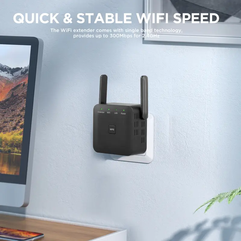 Bộ tăng cường mở rộng WiFi cho gia đình, Bộ tăng cường WiFi 1200Mbps 5GHz & 2.4GHz để mở rộng phạm vi kết nối Internet WiFi, Hỗ trợ bộ lặp / AP / Bộ định tuyến / Chế độ với 4 ăng-ten, C001 7