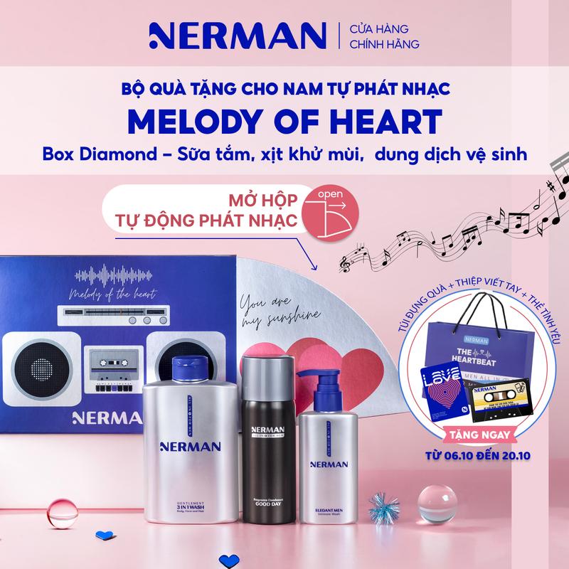 [MUA 1 TẶNG 3] Bộ quà tặng cho nam tự phát nhạc Nerman Melody Of Heart - Sữa tắm 3 in 1 350g & Dung dịch vệ sinh 100ml & Xịt khử mùi 100ml [TẶNG TÚI ĐỰNG QUÀ&THIỆP VIẾT TAY&THẺ TÌNH YÊU]
