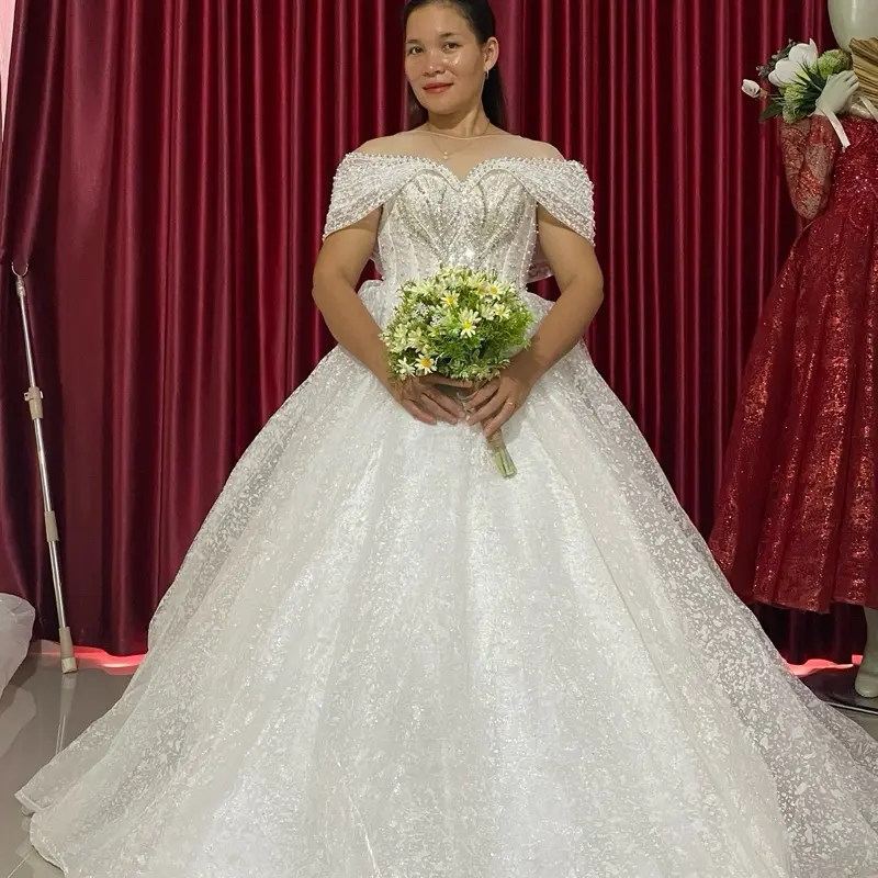 Gaun Pengantin Sabrina Dada Payet Wanita - Model Mewah Panjang - Pesta, Dress