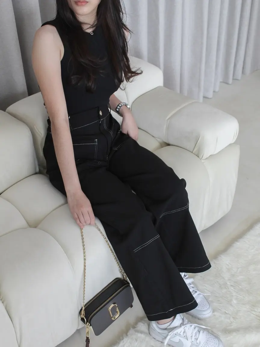 JISOO Naori Cargo Pants Celana Kargo Soft Jeans Premium Import Denim High Waist Wanita Stretch Panjang Loose Fit