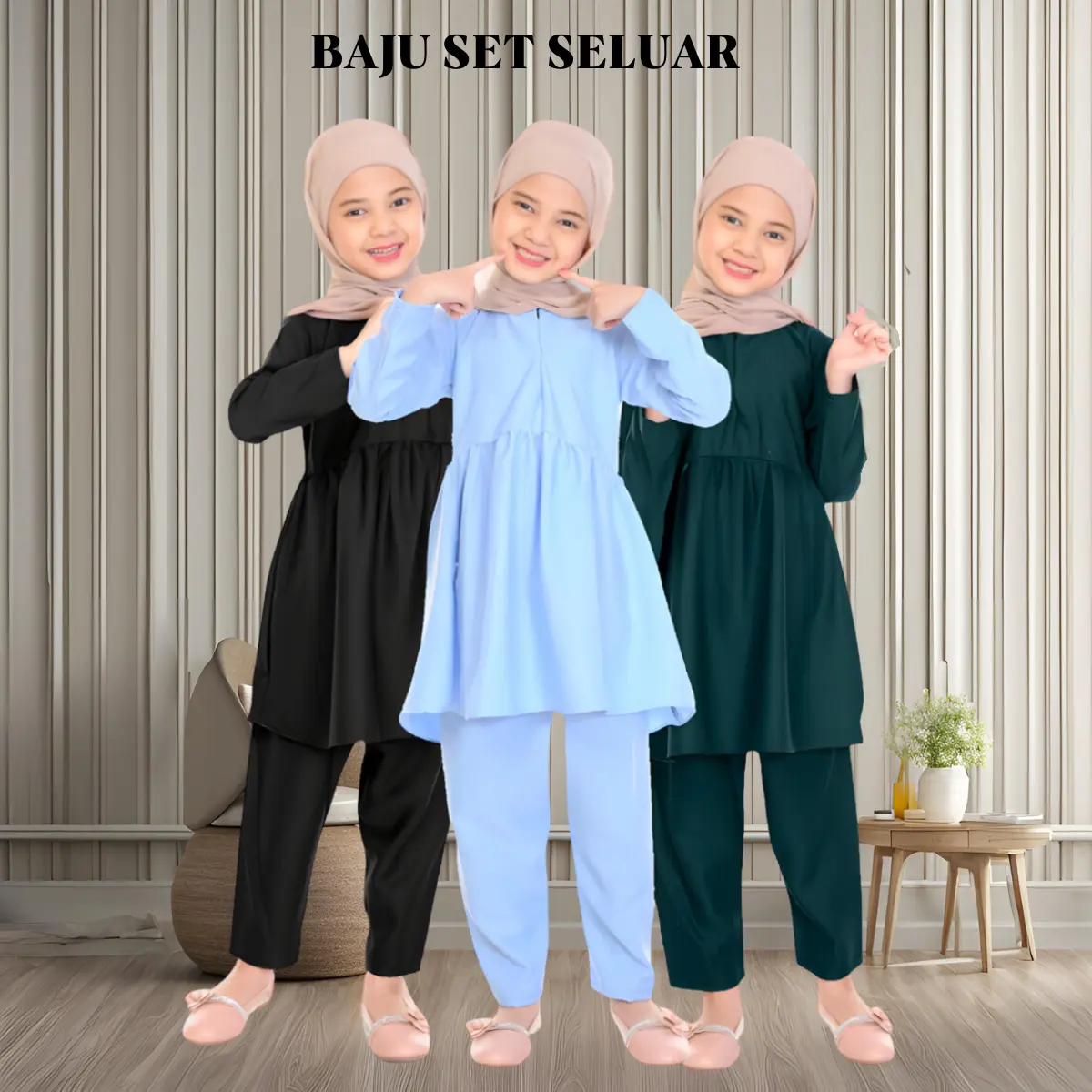 Raya Set Blaus dan Seluar Budak untuk Kanak-Kanak Perempuan | Flawless Fusion Baju Wanita