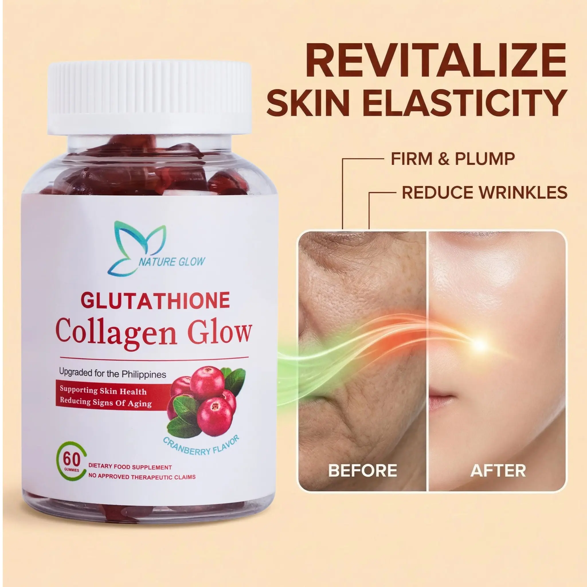 FDA Approved】Nature Glow 60PC glutathione collagen gummies variety of flavours FDA Approved】Nature Glow 60PC glutathione collagen gummies variety of flavours
