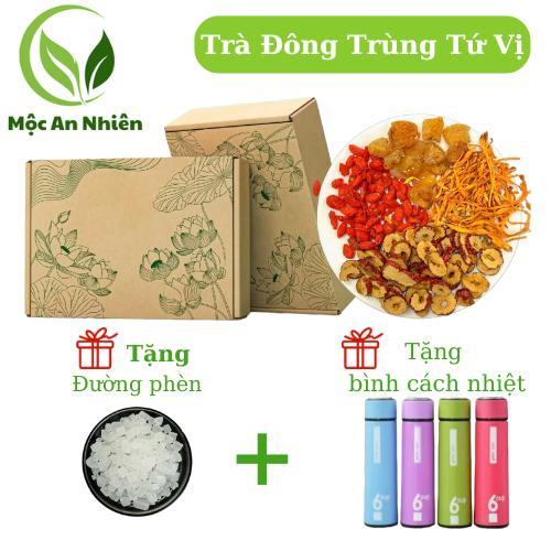 New Hộp 30 gói tặng bình cách nhiệt - Trà Đông Trùng Tứ Vị thảo mộc tặng thêm đường phèn (nấm đông trùng hạ thảo, táo đỏ, kỳ tử, long nhãn  .Trà thảo mộc an nhiên.