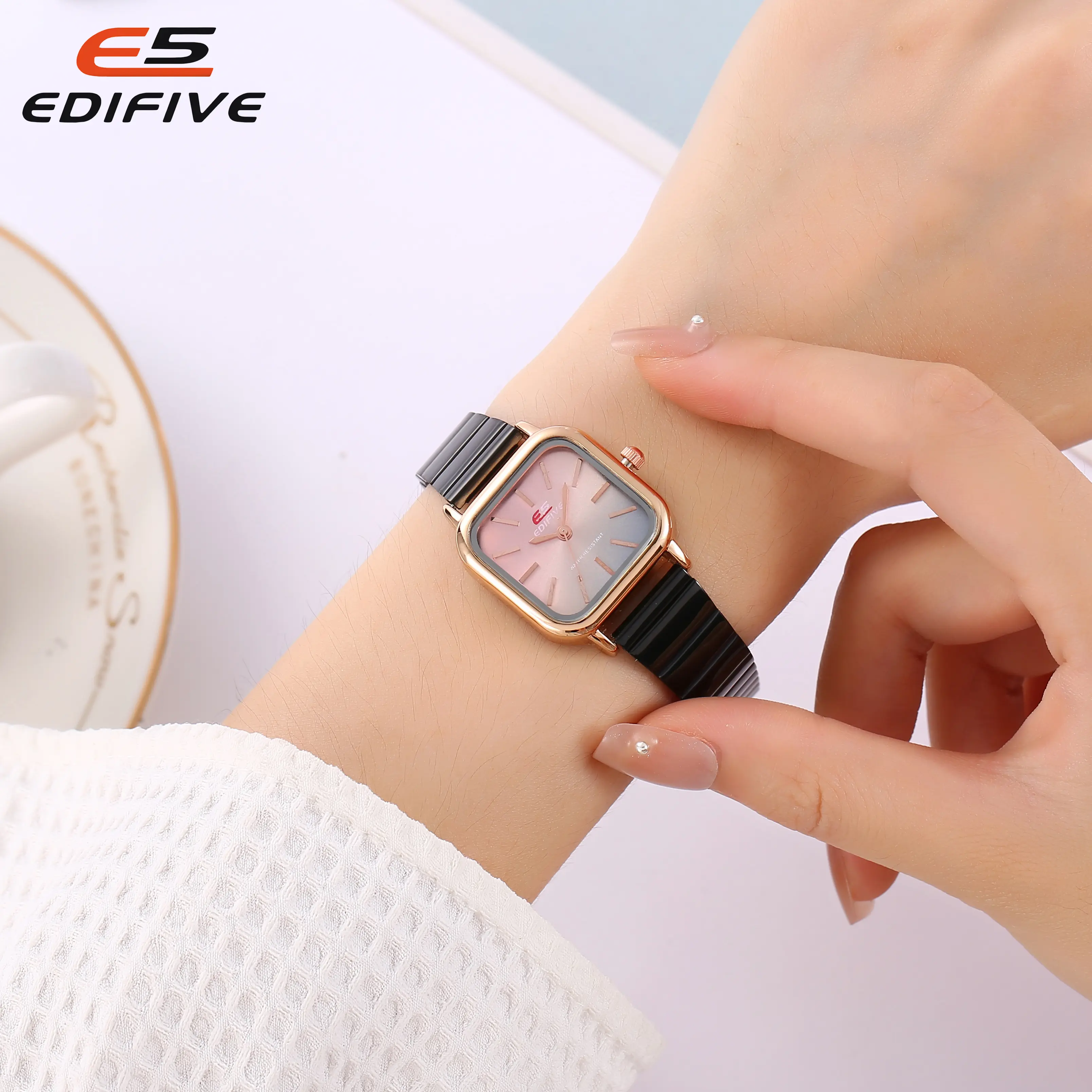 EDIFIVE IT9001 Jam Tangan Wanita Persegi Tahan air Quartz Rantai Stainless Steel Alloy (Free BOX+Baterai) COD Fashion Gift Watches
