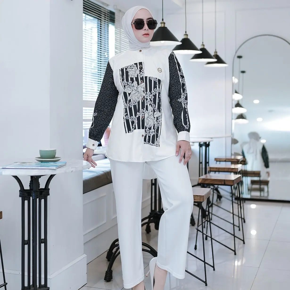 Cherrystore KD 00349 Atasan Wanita Lengan Panjang Baju Formal Baju Formal Mewah Muslim Silk Kombinasi