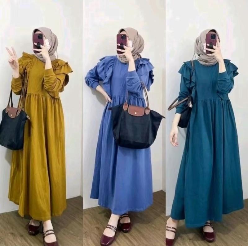 Product Introduction of Gamis Panjang Wanita Variasi Ruffle Meldi Dress Muslim Crinkle Airflow | Gamis Kondangan Nyaman | Gaun Pesta Santai Mewah 2