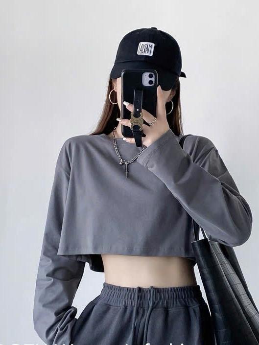 ÁO THUN CROPTOP TAY DÀI TRƠN FORM RỘNG FULL MÀ CHẤT COTTON XINH XẮN TRẺ TRUNG BST25