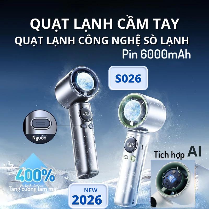 Quạt mini cầm tay sạc tích điện có sò lạnh, quạt Turbo 199 tốc độ gió màn hình…