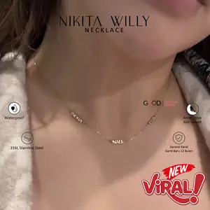 Kalung Nikita Willy Trend Viral Custom Nama Bahan 316L Stainless Steel Lapis Emas 18K - Three Name Necklace