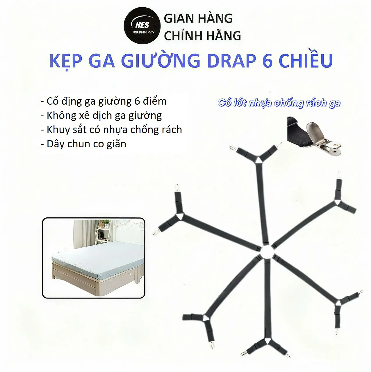 Kẹp Ga Giường Drap 6 Chiều Chắc Chắn Chống Xê Dịch Cố Định Và Giữ Phẳng Kepgagiuong 6chieu Dây Co Giãn Kim Loại Không Gỉ