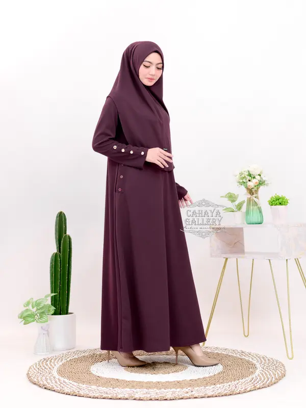 Cahaya Gallery  - Keyra Dress Batwing Button Knit Premium - Maxi Dress Kekinian Muslim Panjang Dewasa Wanita Kondangan Casual Hitam Gamis Pesta Remaja Mewah Lebaran 0