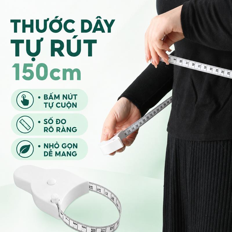 Thước Dây Cuộn Tự Rút Dài 150cm, Đo Vòng Đầu Cho Bé, Đo Eo, Ngực, Bắp Chân,…