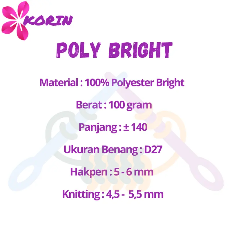 [100gr] Benang Rajut POLY BRIGHT/ Poly Kilap / Polyester / Poli Kilap KORIN 1