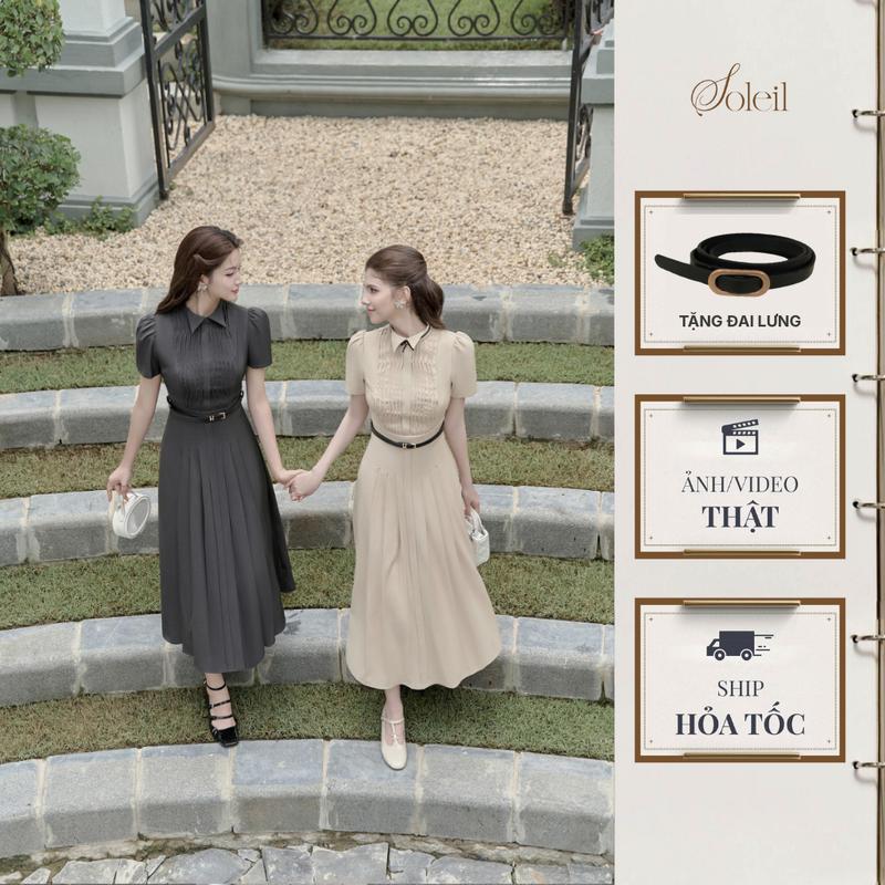 [TẶNG ĐAI LƯNG DA & NƠ] Váy Đầm Nữ Tochie Dress SOLEIL Dáng Dài Xếp Ly Công Sở Thanh Lịch VD58
