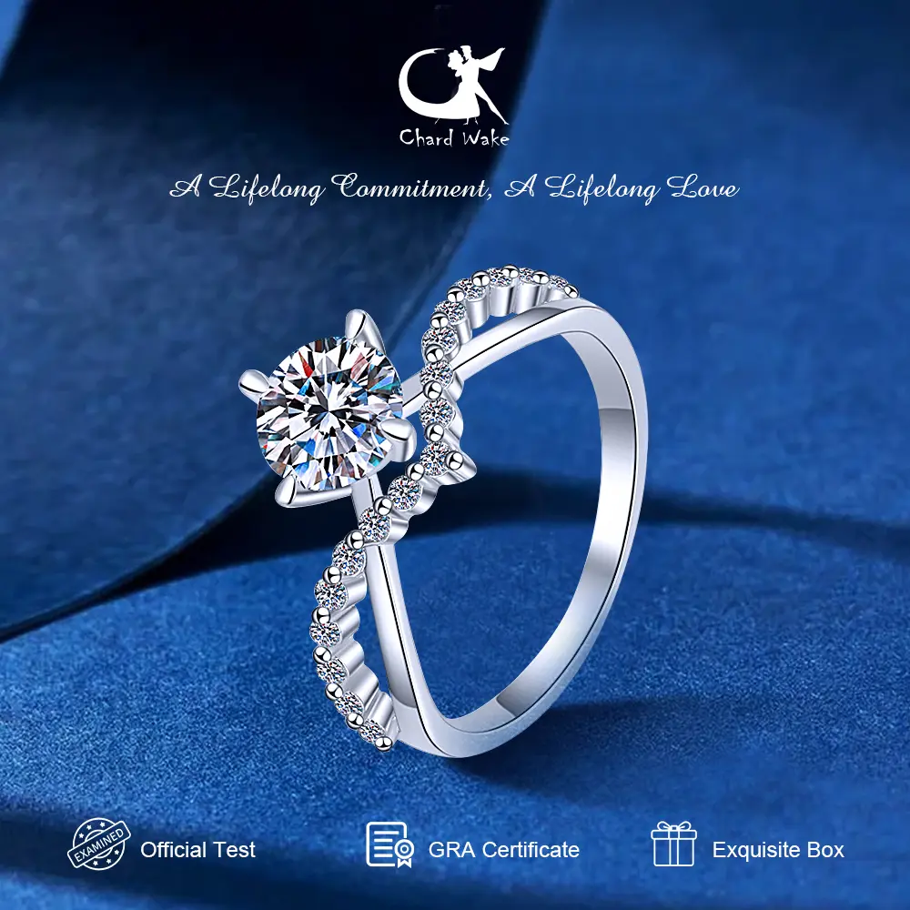 【003Harga telah dibanting, segera di CO】Chard Wake Original Cincin Wanita Couples Zirconia 1 Carat Dapat Diatur Perhiasan Mewah Sertifikat GRA Kotak Indah  CWR001