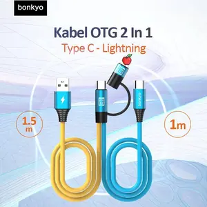 Bonkyo Kabel OTG 2-in-1 Type-C & Lightning 1.5m & 1m untuk Live Audio dan Pengisian Daya Ponsel dengan Desain Aluminium Tahan Aus