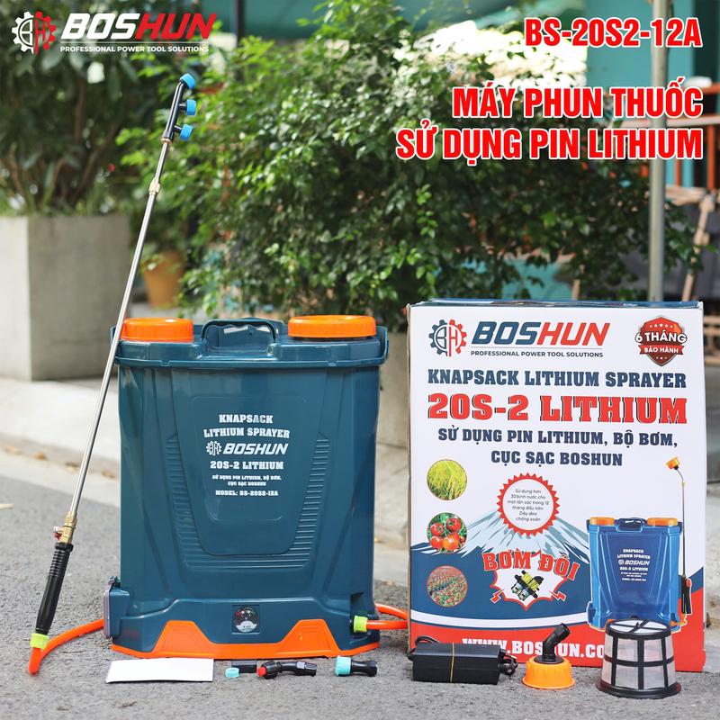 Bình Phun Thuốc Điện Sử Dụng Pin Boshun - BS-20S2-12A - Áp Suất Phun Tôi Đa 130 PSI - Có Đảo Thuốc - Dùng Để Phun Xịt Tưới Nước Phun Sương - Bảo Hành Chính Hãng 6 Tháng