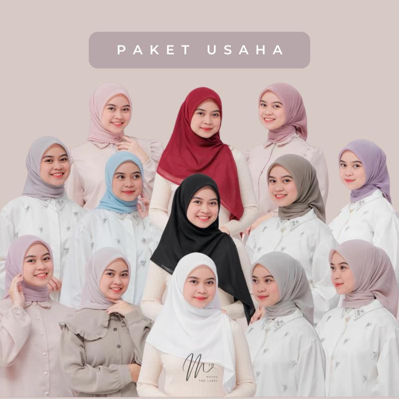 PAKET USAHA KERUDUNG SEGIEMPAT PARIS JAPAN NASHATHELABEL 10 pcs  || BISA NON LABEL Muslim Jilbab Basic 0