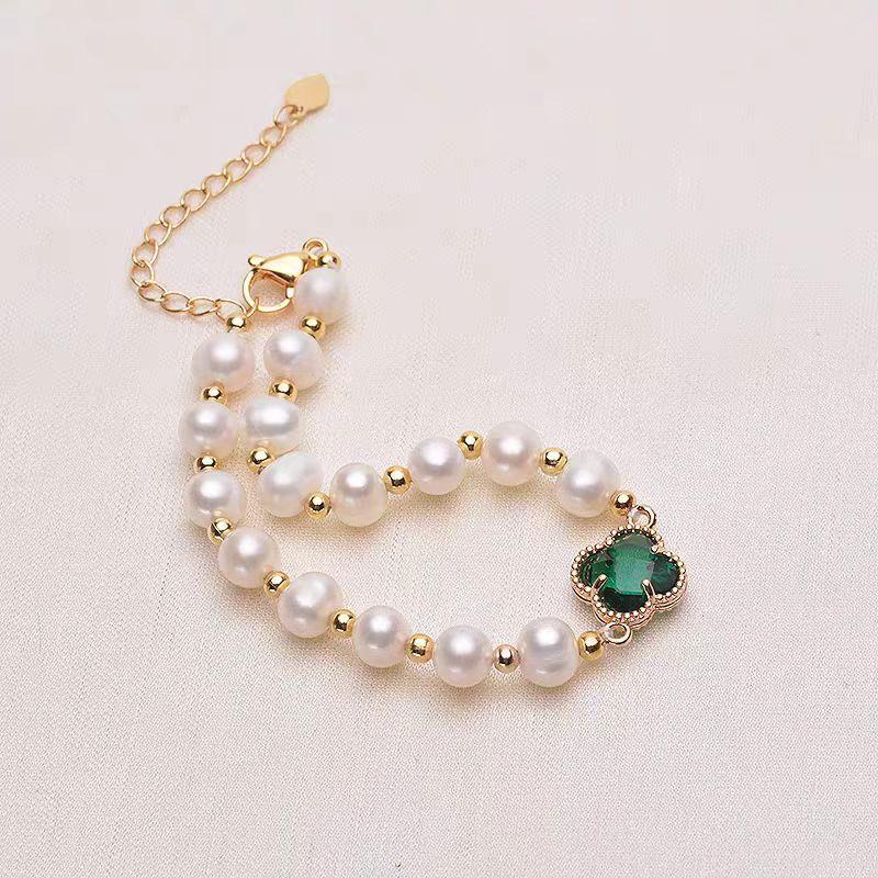 Product Introduction of DR Four-leaf clover green pearl bracelet 5-6  3003 0