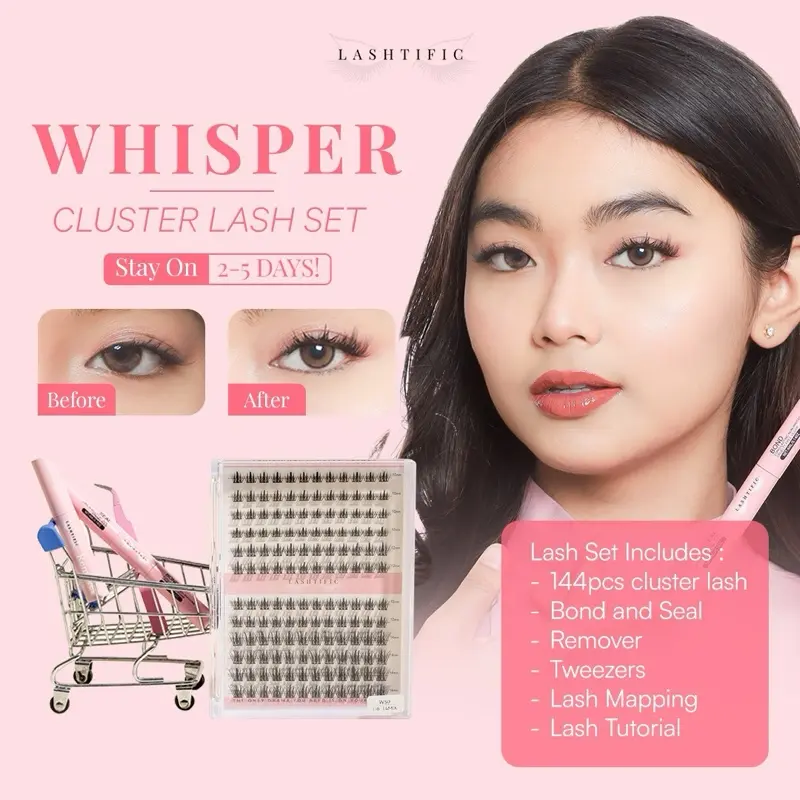LASHTIFIC Bulumata palsu Whisper W50 Individual Lashes Cluster Lash Fake Lash 10-14mm | Set | Lem + Remover | Eyelash Extension bulu mata tempel