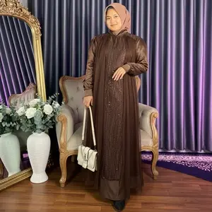 DS - Gamis Abaya Meisya Bahan Velvet Mix Brukat Cantik Terbaru dengan Desain Elegan dan Warna Cokelat Mewah